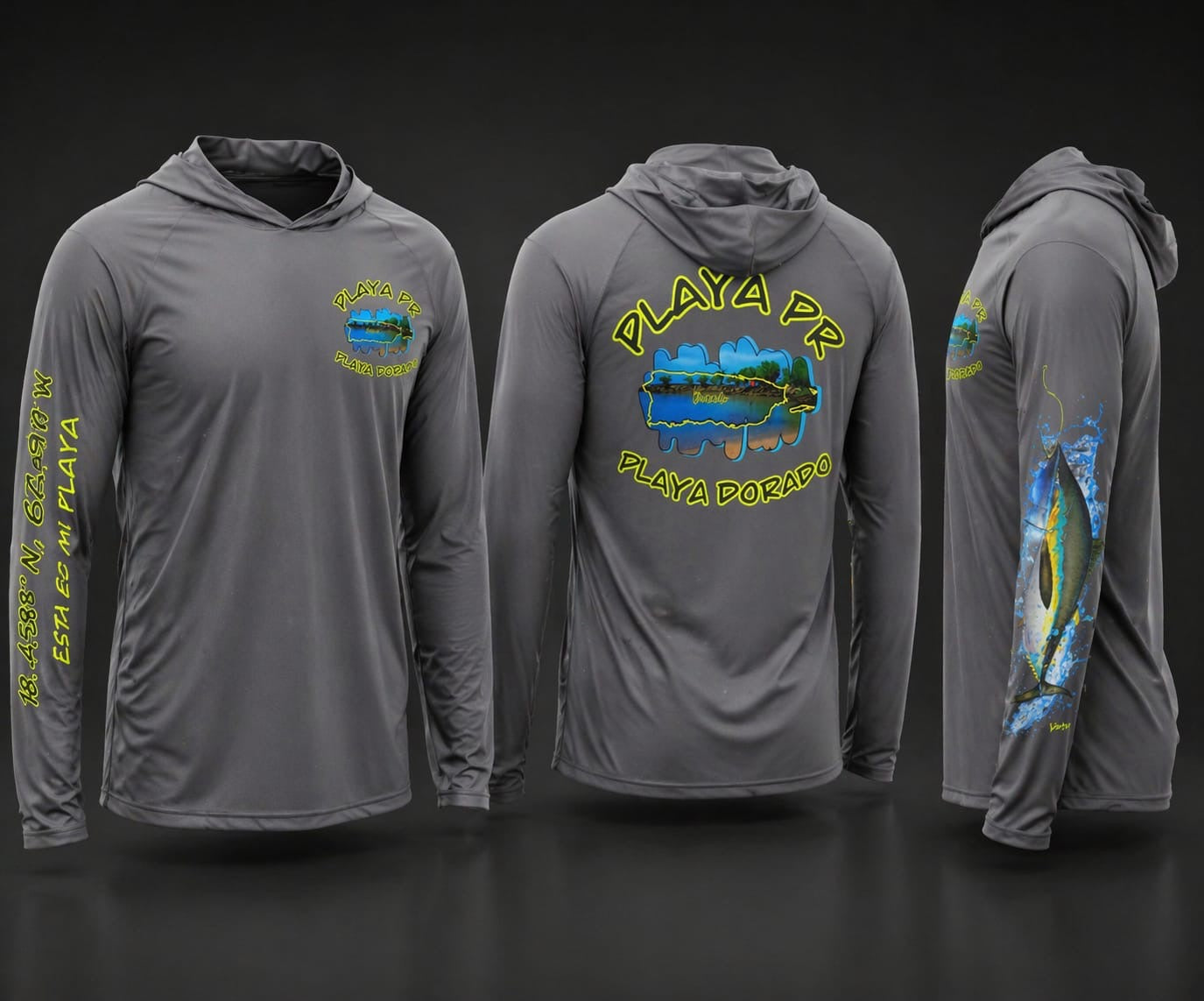 Hoody UPF50 long sleeve men’s with fish