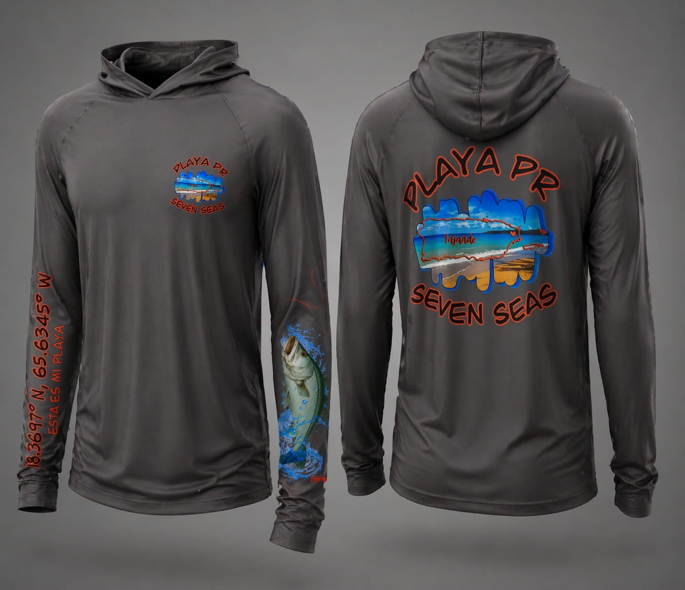 Hoody UPF50 long sleeve men’s with fish