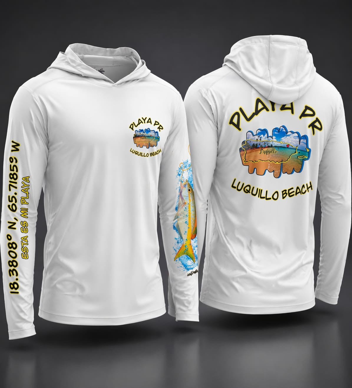 Hoody UPF50 long sleeve men’s with fish