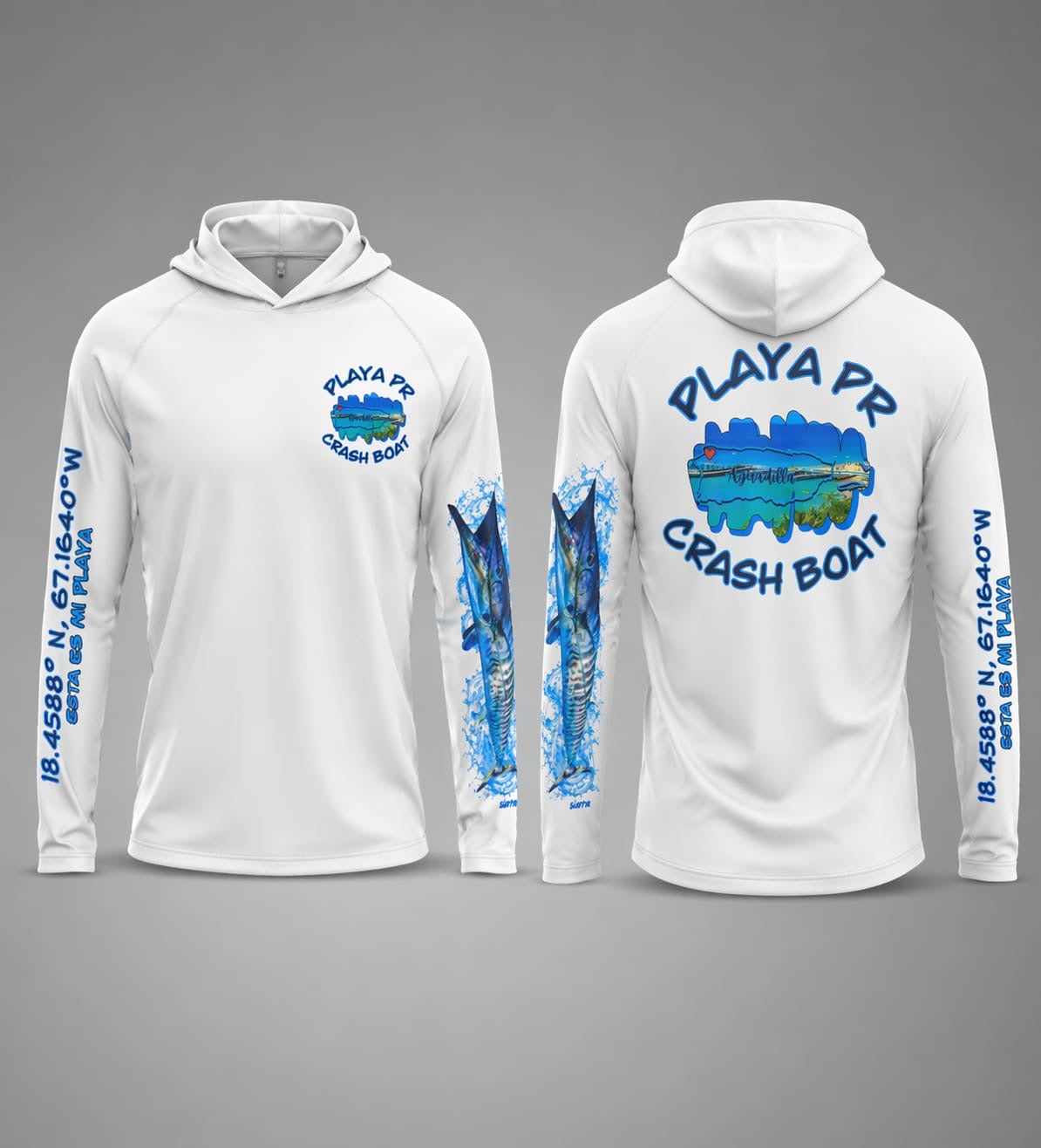Hoody UPF50 long sleeve men’s with fish