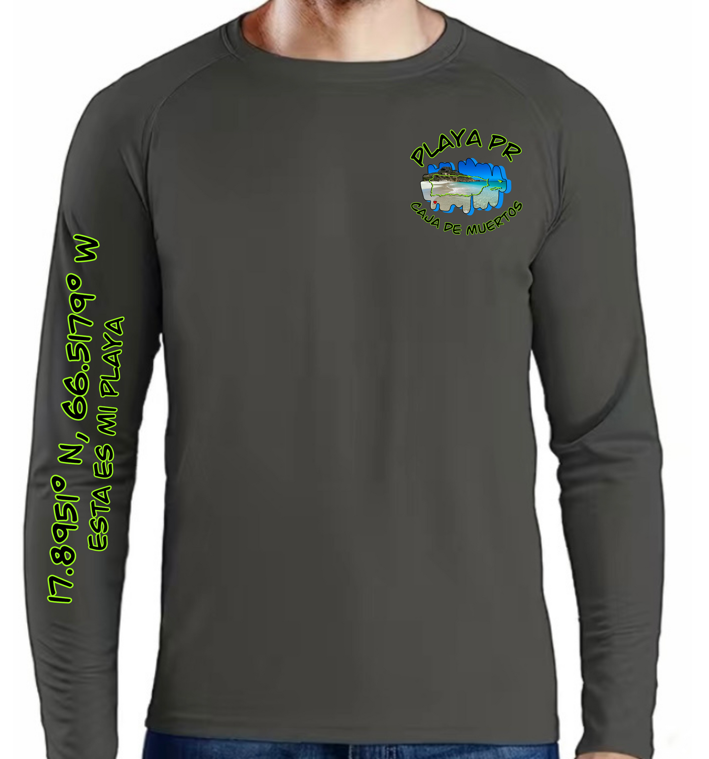 Mens Long Sleeve UPF50 Rash Guard Isla Caja De Muertos
