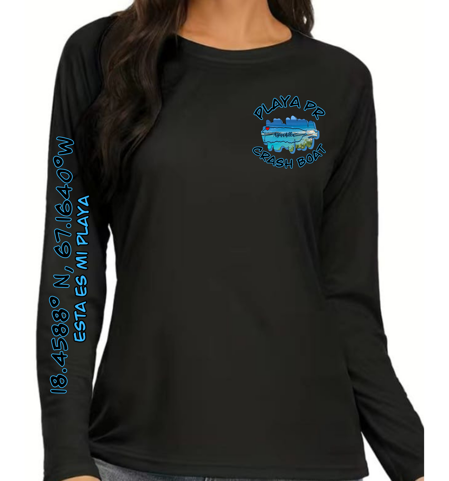 Women's UPF50+ rash guard long Sleeve Crash boat, Aguadilla P.R