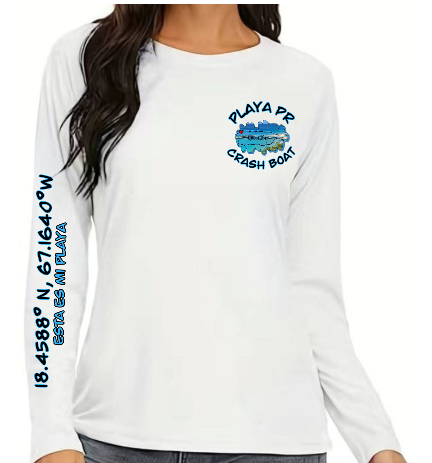 Women's UPF50+ rash guard long Sleeve Crash boat, Aguadilla P.R