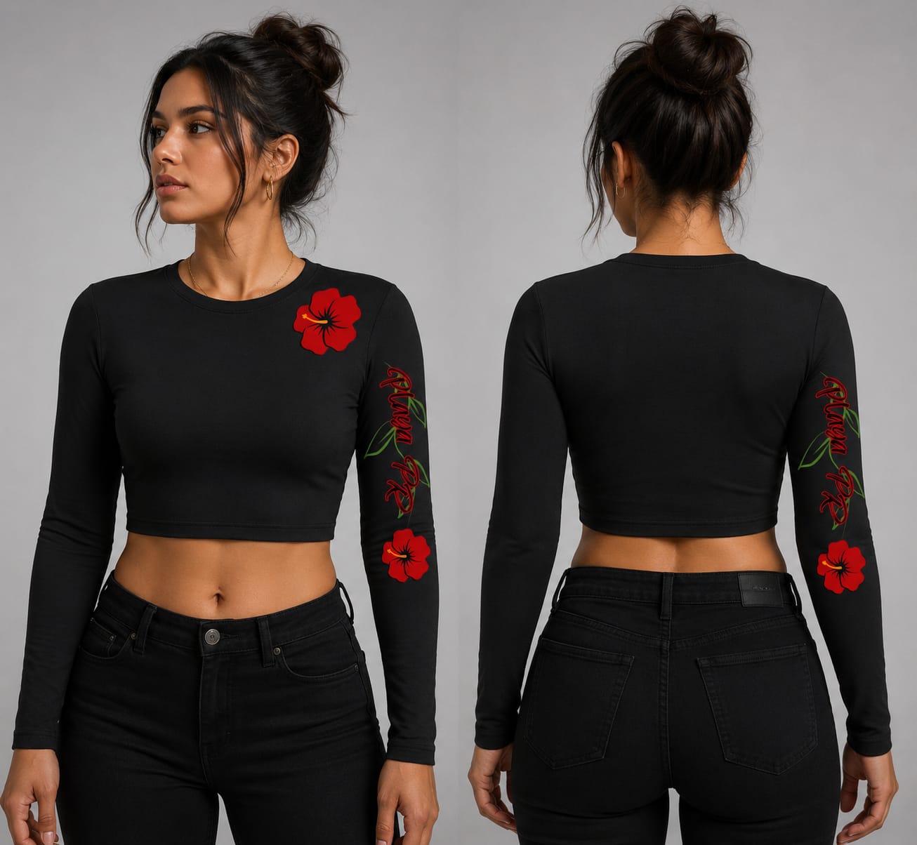womens long sleeve croptop de flor de maga
