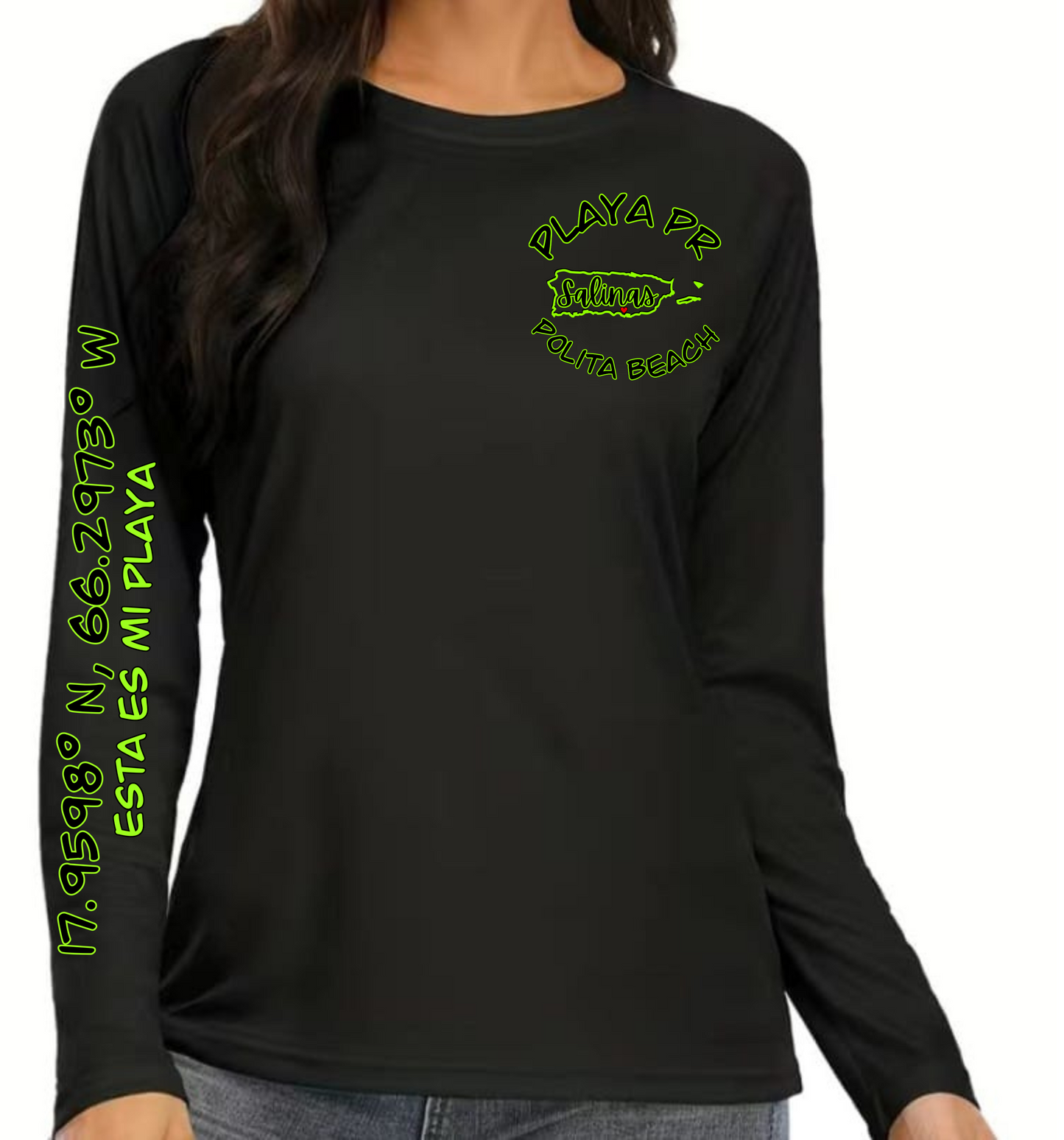 Women's UPF50+ rash guard long sleeve Polita beach, Salinas P.R