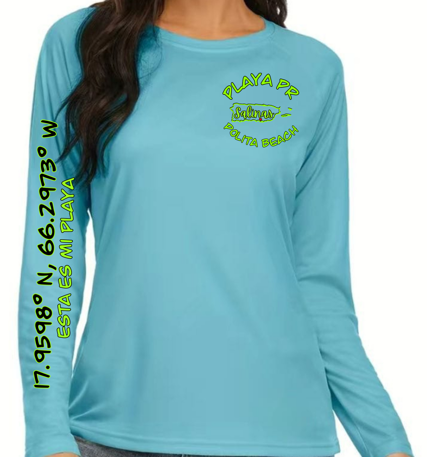 Women's UPF50+ rash guard long sleeve Polita beach, Salinas P.R