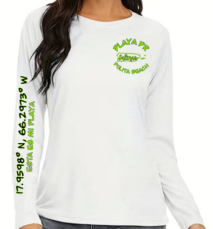 Women's UPF50+ rash guard long sleeve Polita beach, Salinas P.R