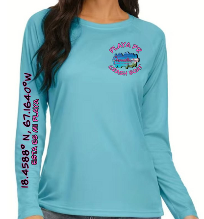 Women's UPF50+ rash guard long Sleeve Crash boat, Aguadilla P.R