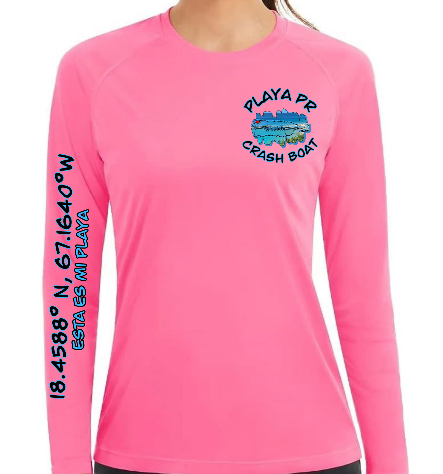 Women's UPF50+ rash guard long Sleeve Crash boat, Aguadilla P.R