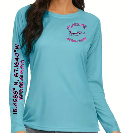 Women's UPF50+ rash guard long Sleeve Crash boat, Aguadilla P.R